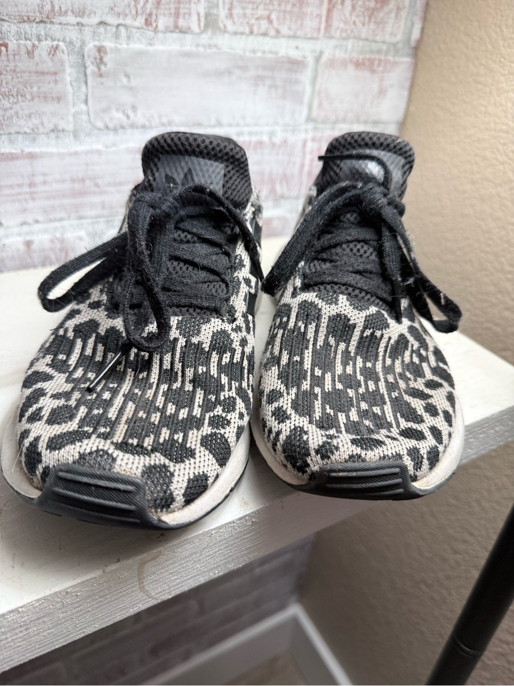 adidas Black and White Patterned Knit Athletic Sneakers